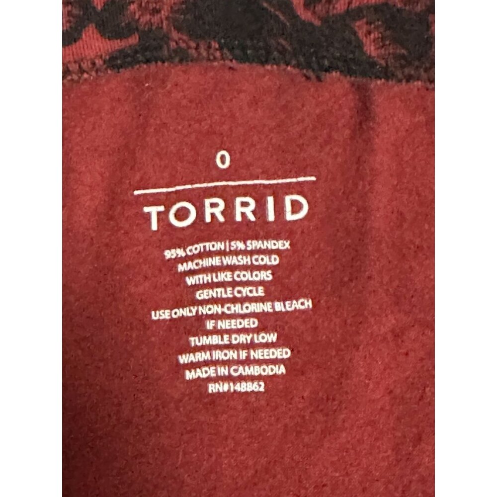 Torrid Red Black Roses Leggings Red Wine Pull up Stretch Valentines Size 0 - Picture 3 of 6